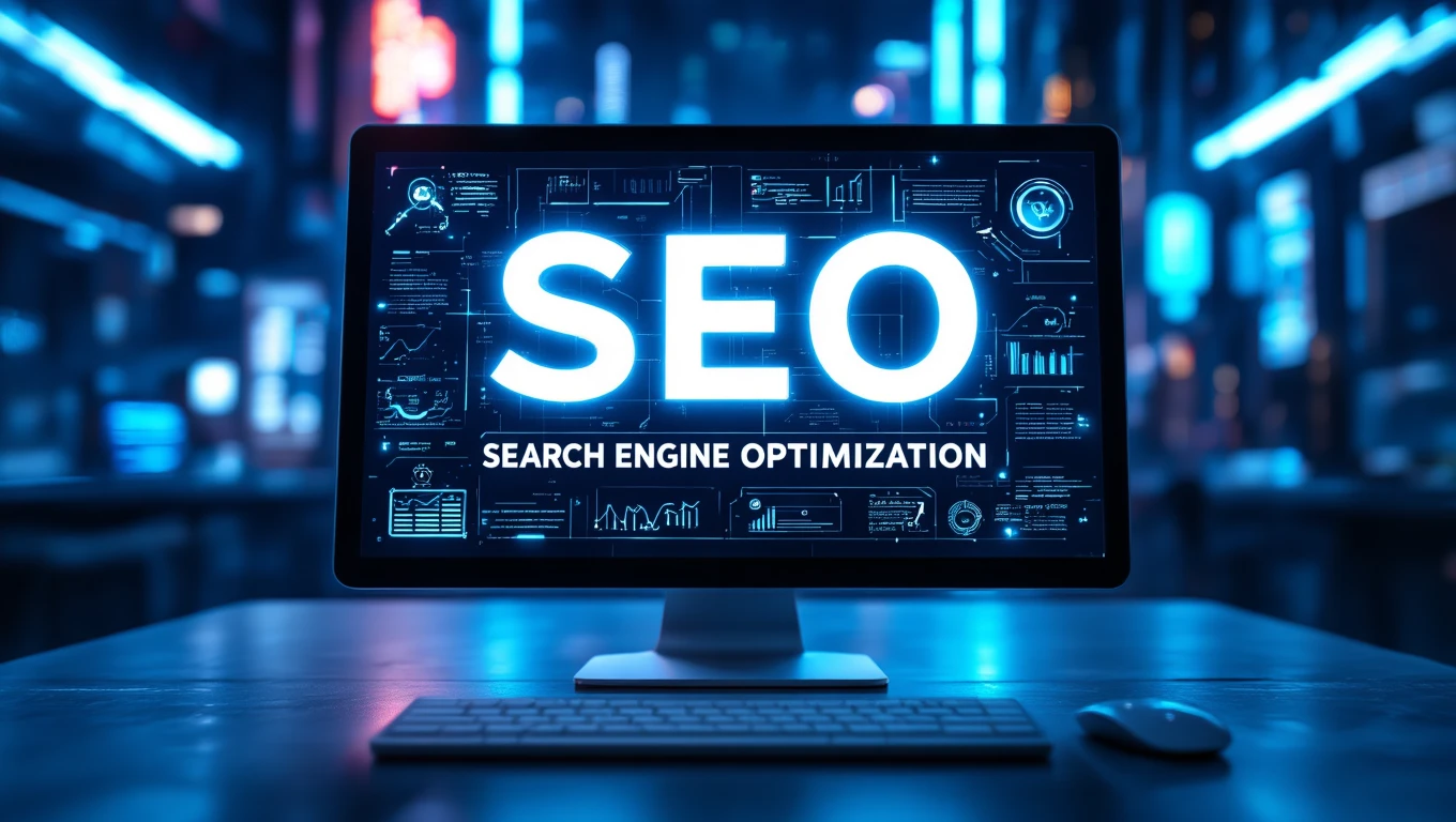 Egy számítógép képernyője, amelyen az SEO és a keresőoptimalizálás szövege látható.