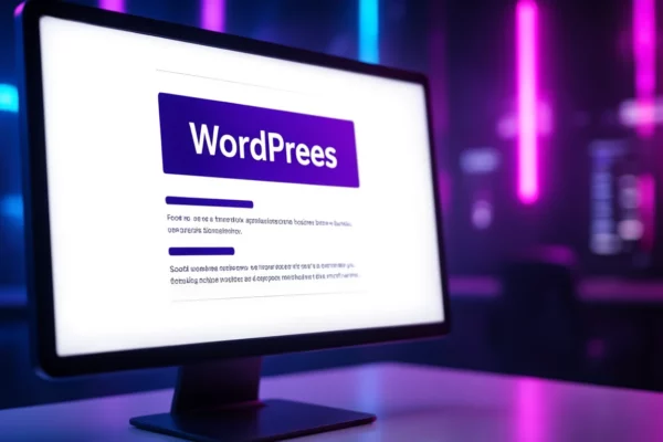 Számítógép képernyőjén a WordPress felület látható, modern dizájnnal.