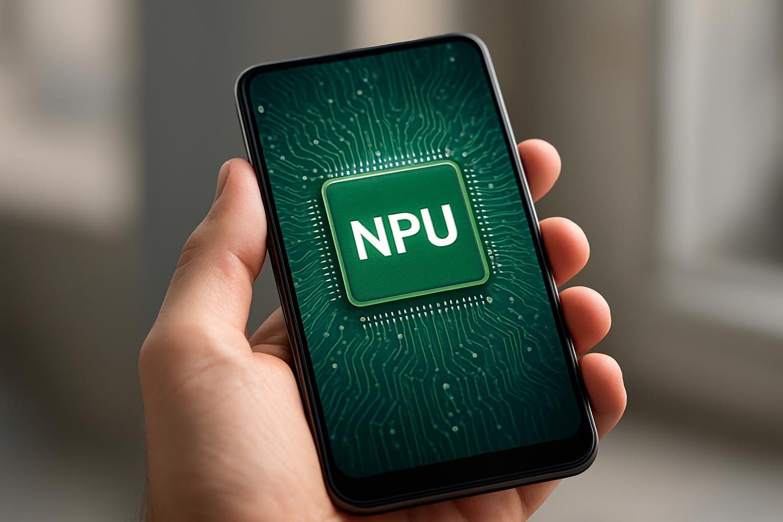 NPU chip displayed on a smartphone, representing advanced computing.