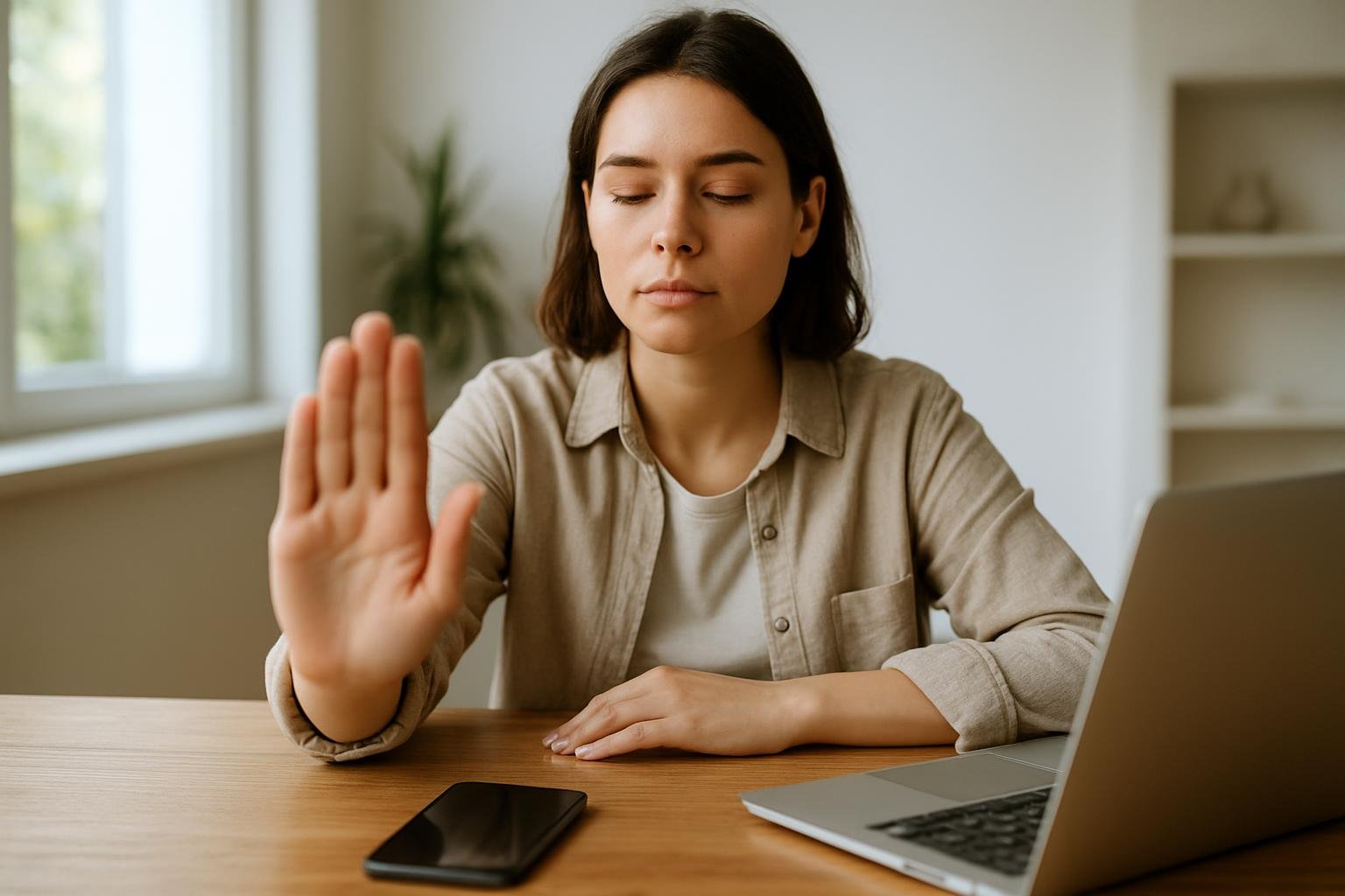 Nő, aki lemond a kütyükről és a digitális világ zűrzavarára mond nemet.
