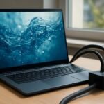 Folyadékhűtéses laptop vízmozgás grafika képernyőn