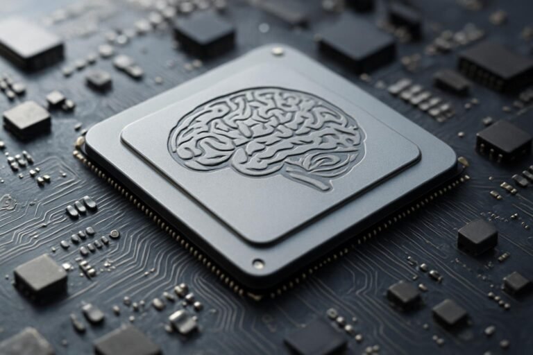 Neuromorfikus chip grafikája az agy mintázatával