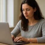 Nő, aki laptopon dolgozik, a prompt engineering során