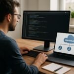 Programozó dolgozik a serverless architektúrák diagramján.