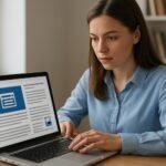 Nő laptop előtt, szemantikus webhelyek fejlesztése közben.