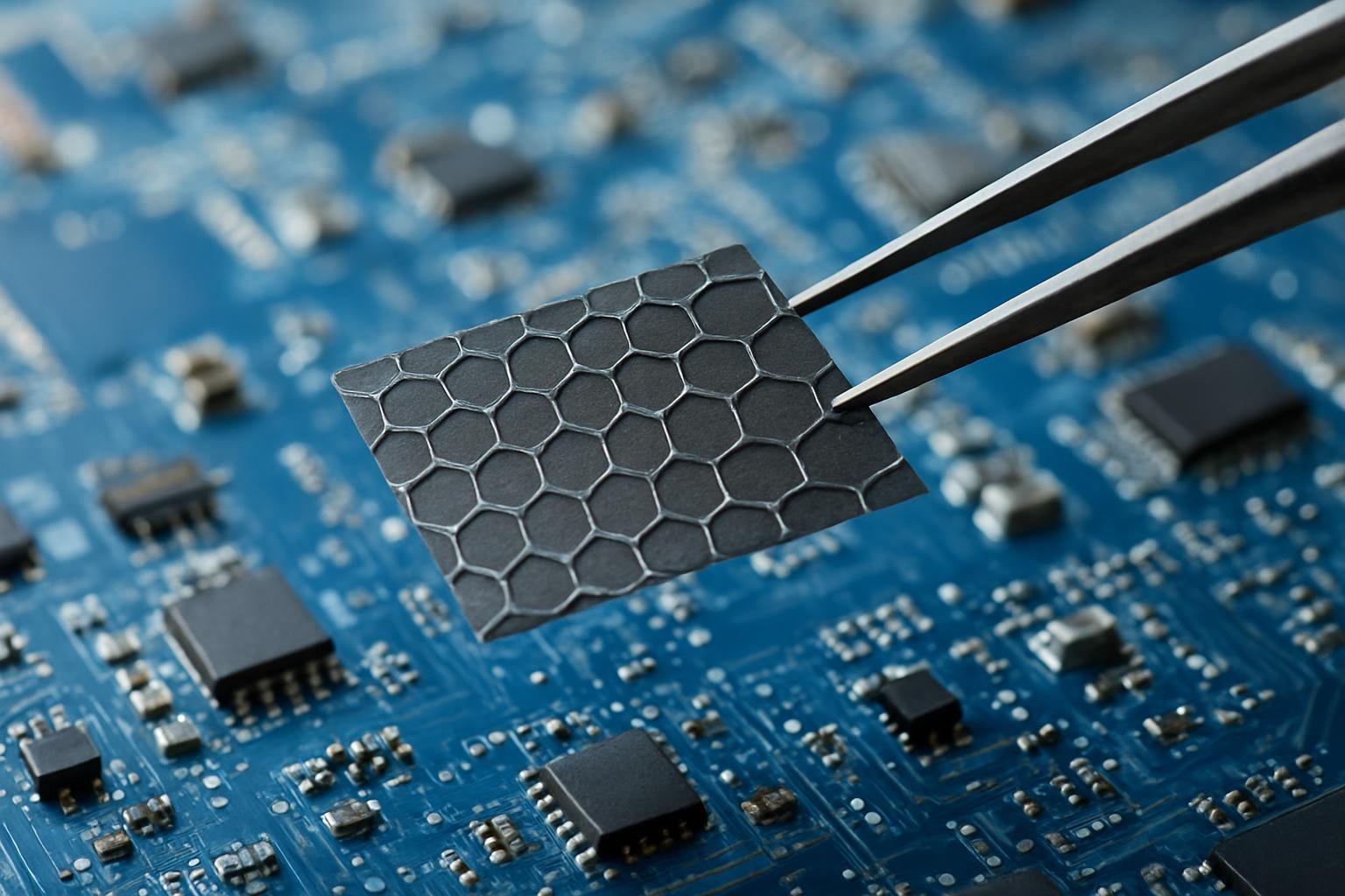 Grafén lap egy számítógépes alaplapon, félvezetőkkel