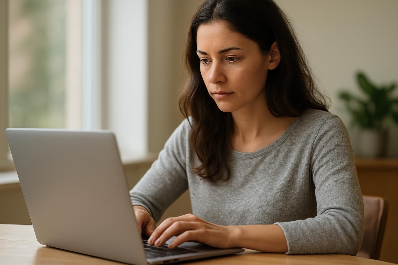 Nő, aki laptopon dolgozik, a prompt engineering során