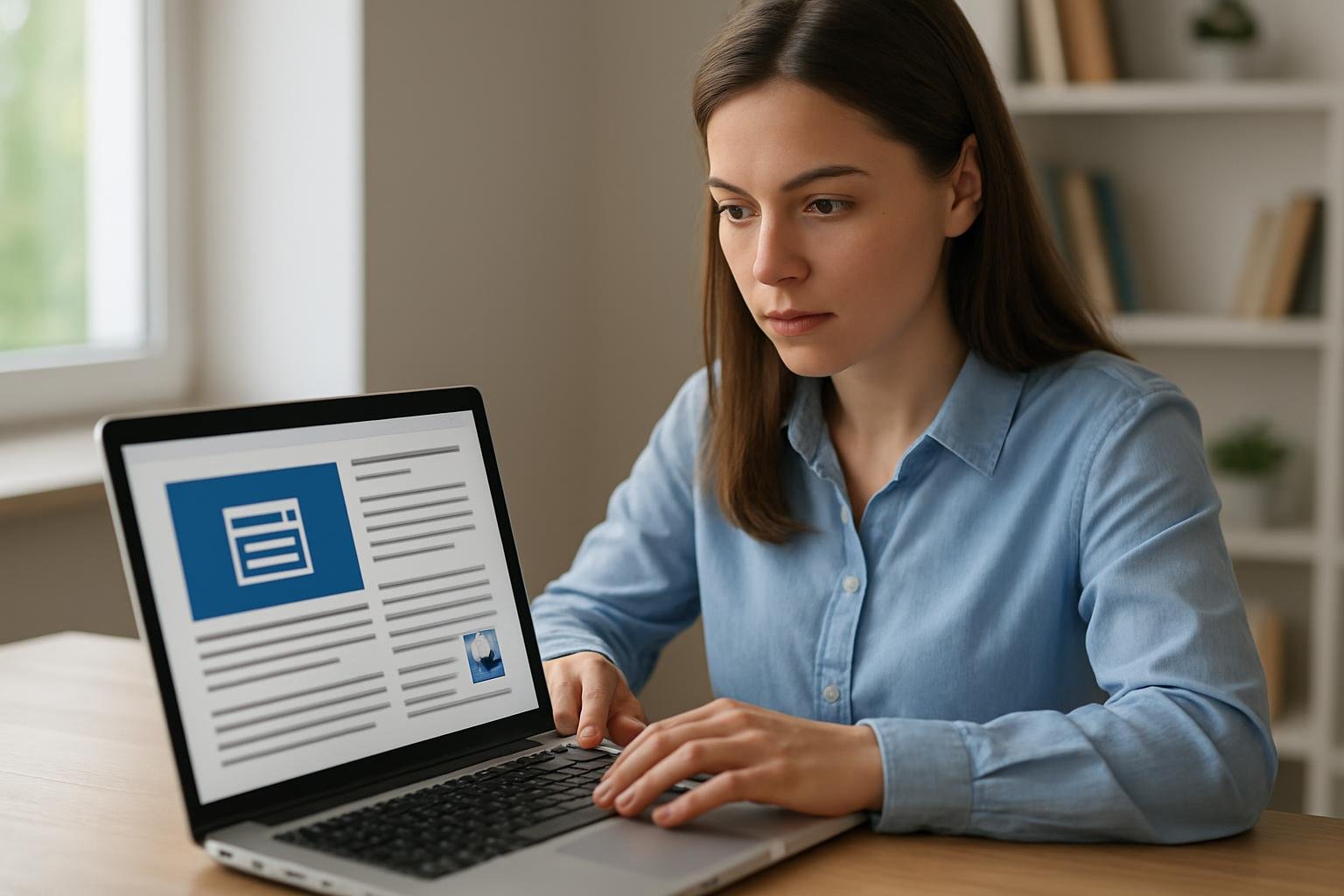 Nő laptop előtt, szemantikus webhelyek fejlesztése közben.