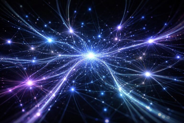 Mesterséges intelligencia algoritmusokat tanuló gép egy dinamikus laborban, adatokkal körülvéve