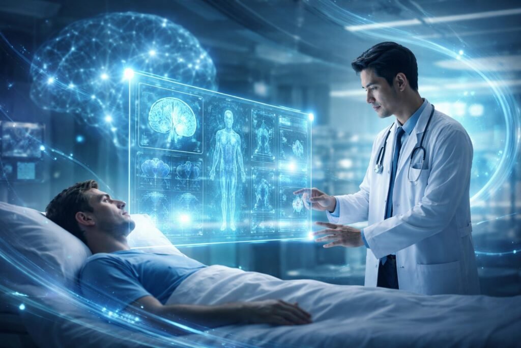 Orvosi környezetben AI-alapú diagnosztikai eszközök, orvosok döntéstámogatását és adaptív ellátást elősegítve.