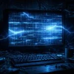 Kék képernyő hibát jelező monitor, hibakódokkal, a számítógép váratlanul újraindul.