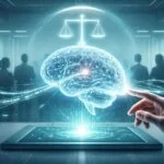 Tanár számítógépes panel előtt beszél együtt etikus mesterséges intelligencia oktatásáról.