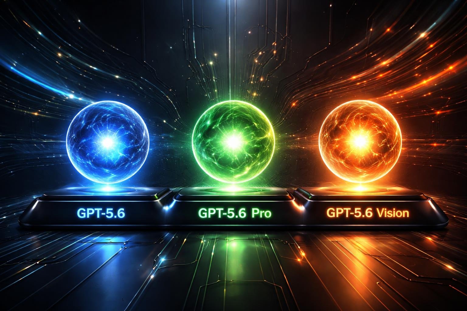 Három modellből álló GPT-5.6 családot vizuálisan ábrázoló kép a hatékonyságra fókuszálva.